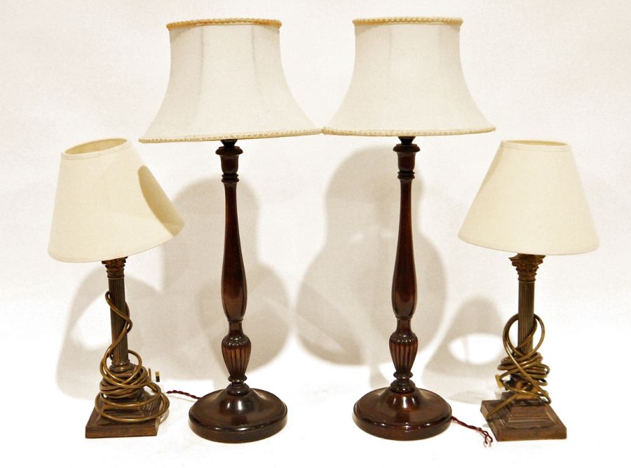 Various table lamps to include a pair of carved wood table lamps, 52cm high, brass coloured metal - Image 28 of 54