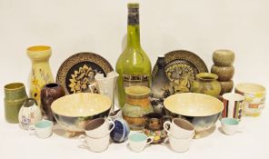 Assorted mid-century ceramics to include jugs, vases, plates and a Martell Brandy bottle jeroboam?