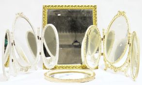 Assorted mirrors to include a white folding dressing table mirror and a gilt framed, painted etc. (