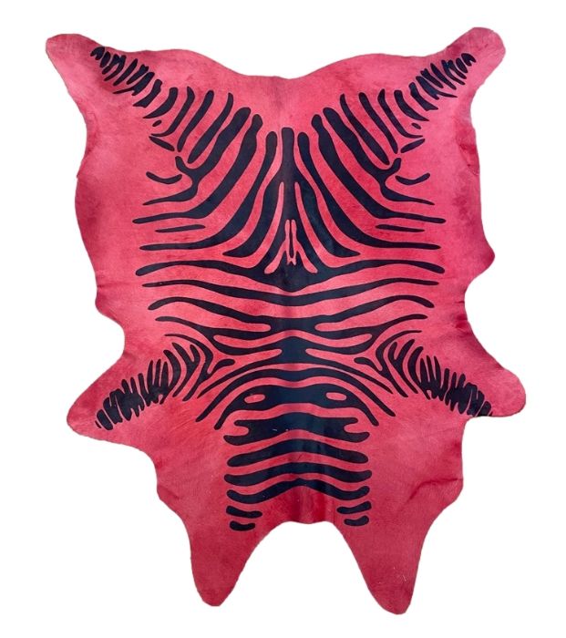 Large cow hide fur rug, dyed red with black stripes 'a la Zebra' Condition ReportApprox 205cm x - Image 2 of 3