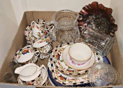 Assorted ceramics to include a part tea service Imari-style pattern, cut glass water jug, cut
