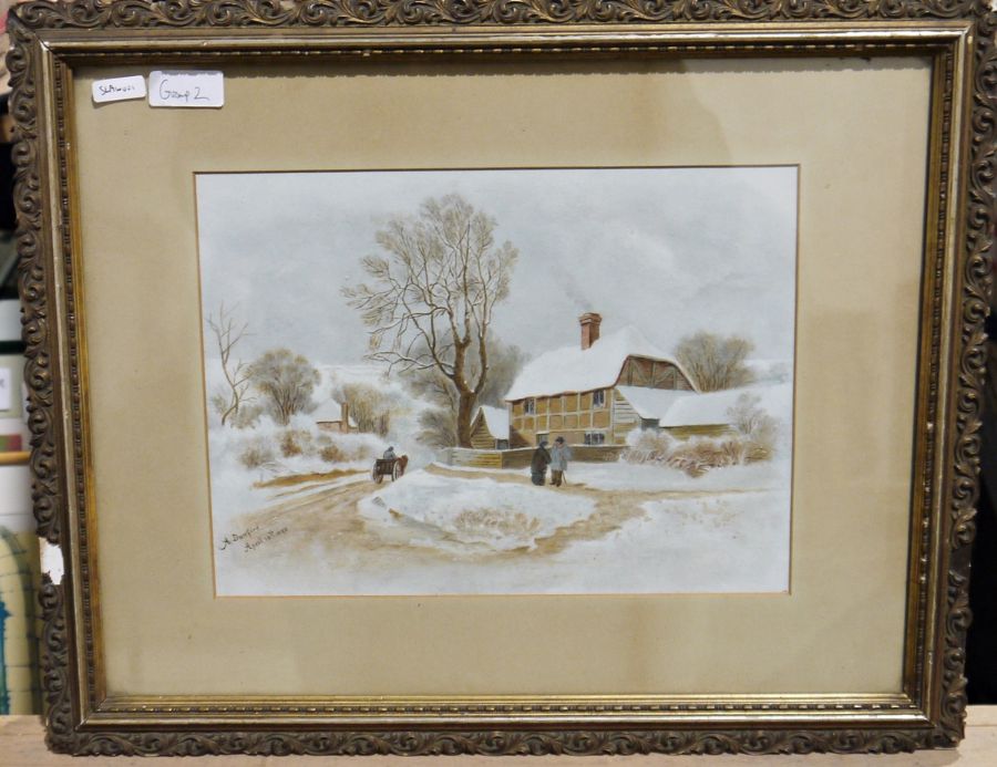 Oil on board Oriental scene A. Dunford Watercolour drawing  Snowy scene, signed and dated lower - Image 3 of 4