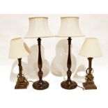 Various table lamps to include a pair of carved wood table lamps, 52cm high, brass coloured metal