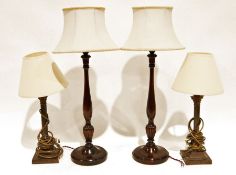 Various table lamps to include a pair of carved wood table lamps, 52cm high, brass coloured metal