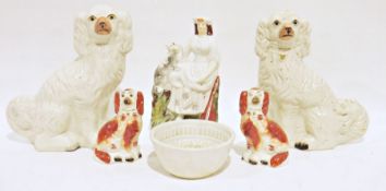 Large pair of Staffordshire style dogs, another pair, a ceramic jelly mould and a Staffordshire