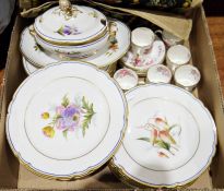 Early 19th century part service including comport, cake stand, plates, lidded tureen with floral