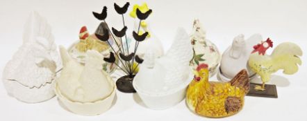Various ceramic and glass chicken baskets for eggs and other ceramic and wooden ornamental