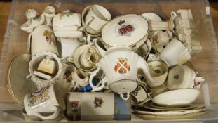 Quantity of crested ware, W.H. Goss, to include teapots, plates, mementoes, little vases, the