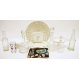 Pierced cream coloured ceramic cake stand and comport labelled 'Casa Domani Chantilly', assorted