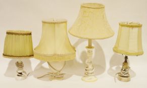 Four various table lamps including crackle glaze, ceramic, faux-onyx, faux-alabaster and a ceramic