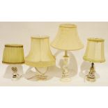 Four various table lamps including crackle glaze, ceramic, faux-onyx, faux-alabaster and a ceramic