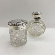 Victorian silver lidded cut glass dressing table jar, repousse decorated, Birmingham 1899, makers