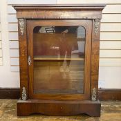 Victorian figured and inlaid walnut side cabinet, having floral inlaid frieze, cupboard with