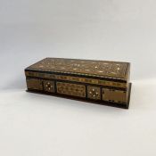 Parquetry inlaid box with mother-of-pearl and various other woods, 27cm long