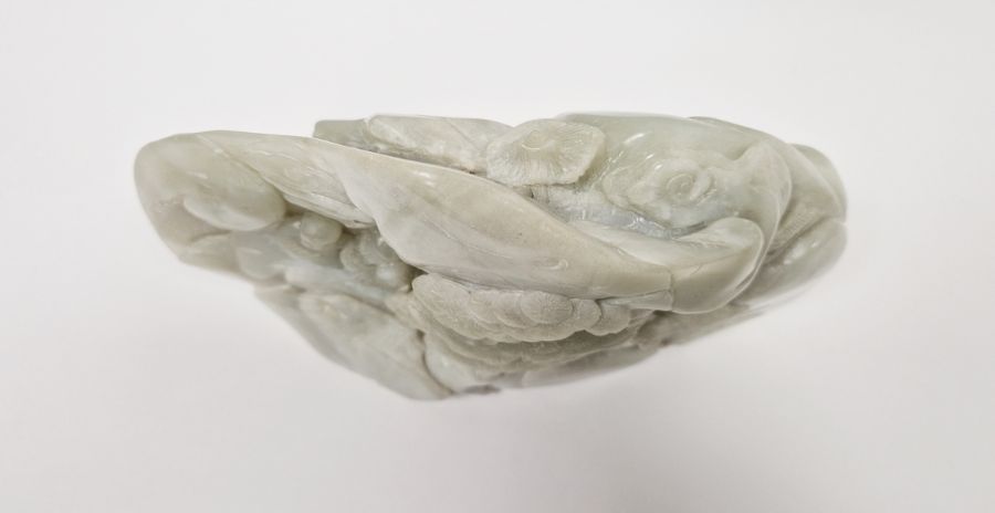Chinese late 19th/early 20th century carved pale jade boulder with figures in landscape, pine tree - Image 3 of 4