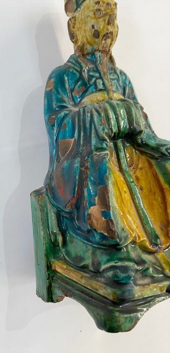 19th century Chinese Sancai glazed terracotta figure, seated man in robes, 23.5cm high Condition - Image 7 of 22