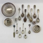 A set of four silver Victorian teaspoons London 1846 and other assorted silver and plated teaspoons,