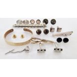 Cased pair 18ct gold dress studs, 1.5g approx. and a small collection of various cufflinks etc.,