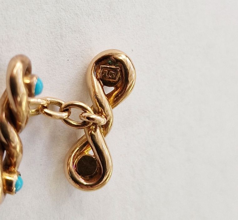 Pair of 15ct gold and turquoise set twist cufflinks, 5g approx. total, in fitted Arthur Jack & Co. - Image 2 of 3