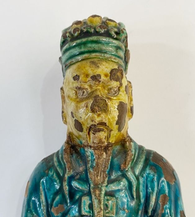 19th century Chinese Sancai glazed terracotta figure, seated man in robes, 23.5cm high Condition - Image 19 of 22