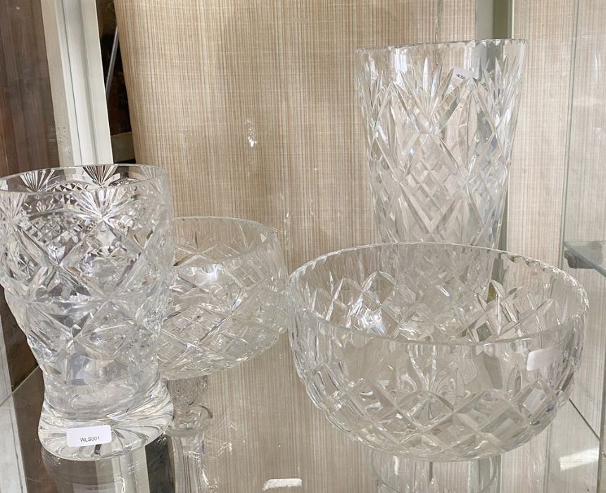 Various cut glass items to include two pudding bowls, two vases, a celery vase, a biscuit barrel and - Image 2 of 3