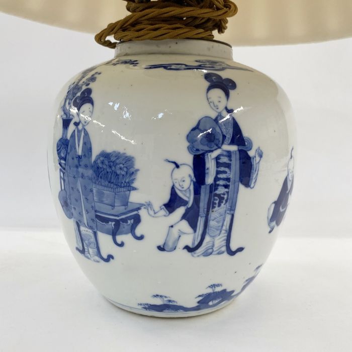 Chinese porcelain ginger jar fitted as a table lamp, ovoid and painted in underglaze blue with - Image 12 of 20
