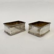 Pair of Victorian rectangular silver salts with beaded decoration, London 1870, maker Thomas