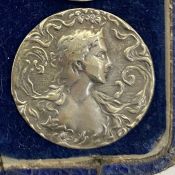 Six silver-coloured metal Art Nouveau buttons, unmarked, possibly pewter