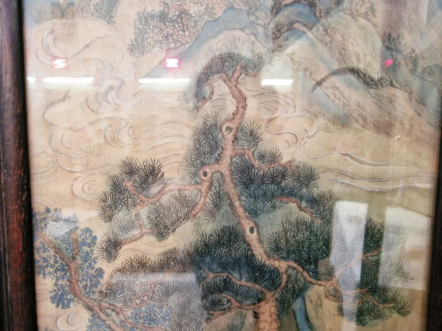 Chinese watercolour of mountainous landscape with pine trees and figures, 67cm x 24cm Condition - Image 15 of 21