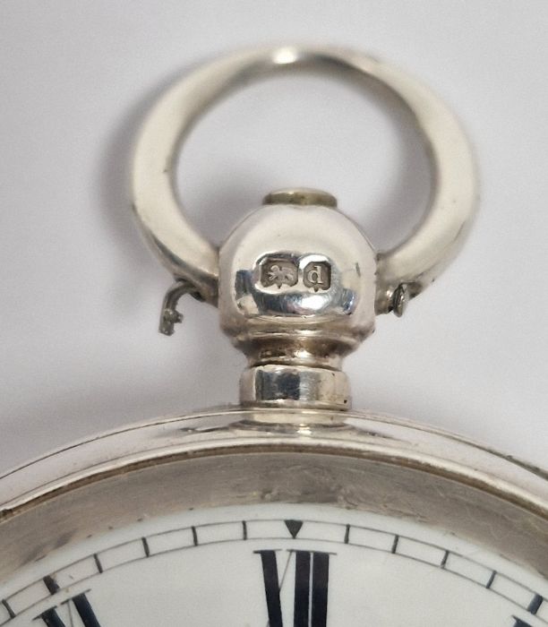 Gent's silver open-faced pocket watch with Roman numerals and subsidiary seconds dial, in engine- - Image 2 of 8