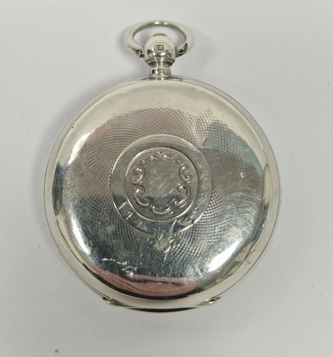 Gent's silver open-faced pocket watch with Roman numerals and subsidiary seconds dial, in engine- - Image 7 of 8