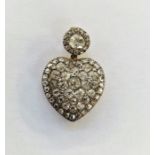 Victorian heart-shaped rose-cut diamond pendant, the circular suspension set with circular