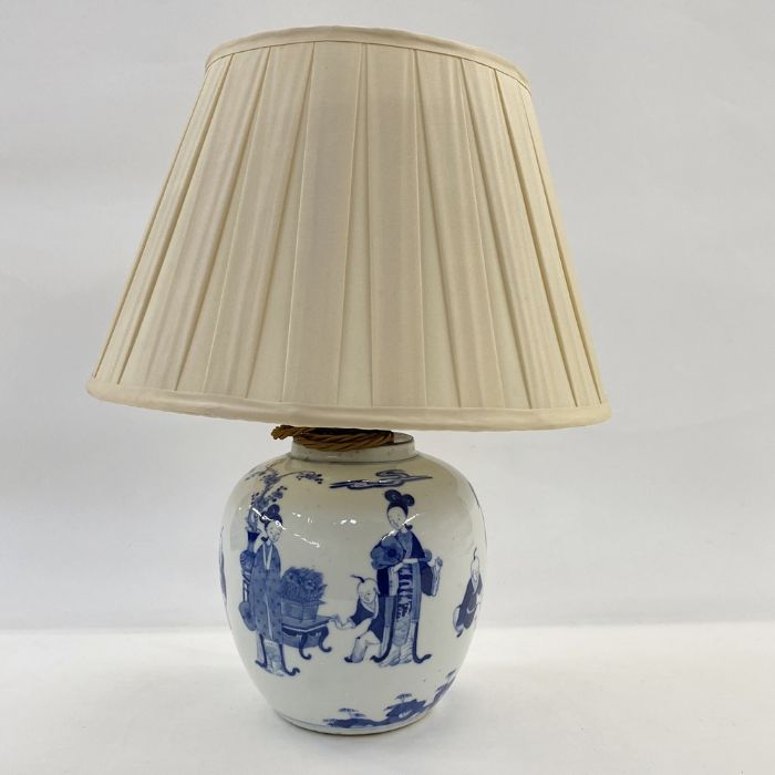 Chinese porcelain ginger jar fitted as a table lamp, ovoid and painted in underglaze blue with - Image 11 of 20