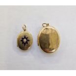 Gold-coloured metal oval locket and another plated with blue enamel and pearl set star