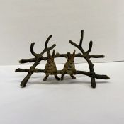 Austrian cold painted bronze, pair of hares peering through a rustic fence, 6cm high x 12cm wide (no