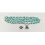 18ct gold and turquoise necklace, the serpentine beaded gold necklace set with numerous