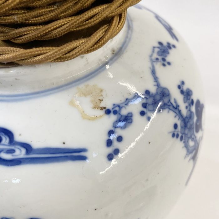 Chinese porcelain ginger jar fitted as a table lamp, ovoid and painted in underglaze blue with - Image 19 of 20