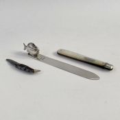 Mother-of-pearl and silver penknife, engraved 'J.G.Deans', a miniature folding knife and an