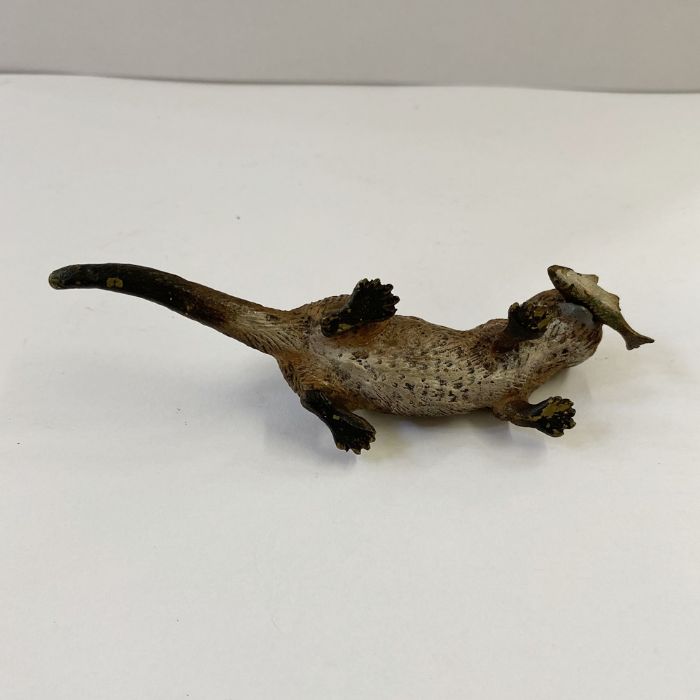 Austrian cold painted bronze model of an otter holding a fish in its mouth, 10cm long approx. - Image 3 of 6