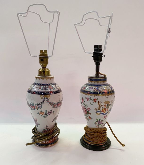 Two Samson porcelain vase table lamps in Chinese-style, each inverse baluster shape and in Chinese - Image 8 of 14