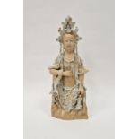 Late Qing/ republic partly glazed figure of Buddha, Hu Tian Yao style Juanyan splashed in celadon