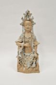 Late Qing/ republic partly glazed figure of Buddha, Hu Tian Yao style Juanyan splashed in celadon
