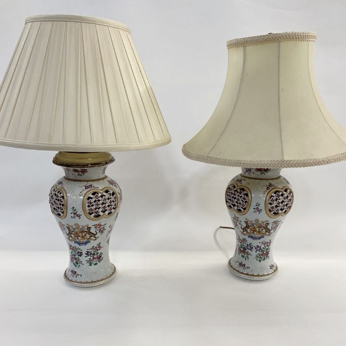 Pair Samson porcelain pseudo Chinese vases fitted as table lamps, each inverse baluster and having - Image 5 of 20