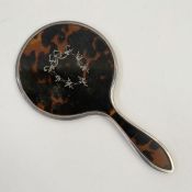 Early 20th century silver and tortoiseshell pique-backed dressing mirror, Birmingham 1919, maker's