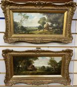 Unattributed  Pair of 19th century oils on canvas  Scenes of figures haymaking on hillside with