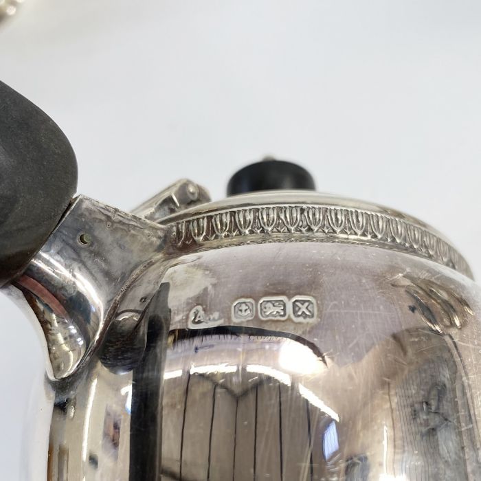 1940's silver four piece tea set, the teapot and coffee pot both with ebony finials and handles, all - Image 5 of 5