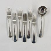 A set of six 19th century silver table forks, Exeter 1816 and 1831, maker's mark JH & GF, 8.5ozt