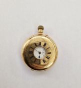 18ct gold half hunter pocket watch with subsidiary seconds dial, button winding, blue enamelled