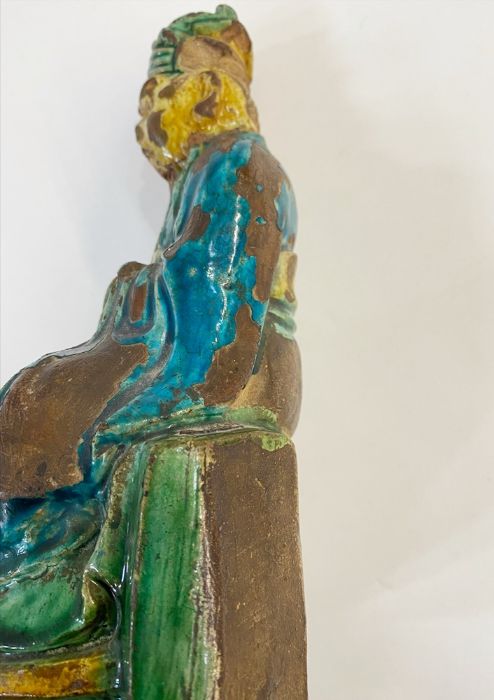 19th century Chinese Sancai glazed terracotta figure, seated man in robes, 23.5cm high Condition - Image 16 of 22