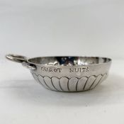 Foreign silver wine tasting cup grape decorated, 'curot nuit's' 1.5ozt approx., 8.5cm
